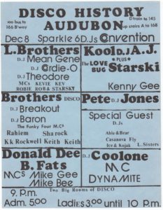 94. [Hip-Hop]. DISCO HISTORY / AUDUBON / Dec 8 Sparkle 6 D.Js Convention [Original 1978 Flyer]. Image