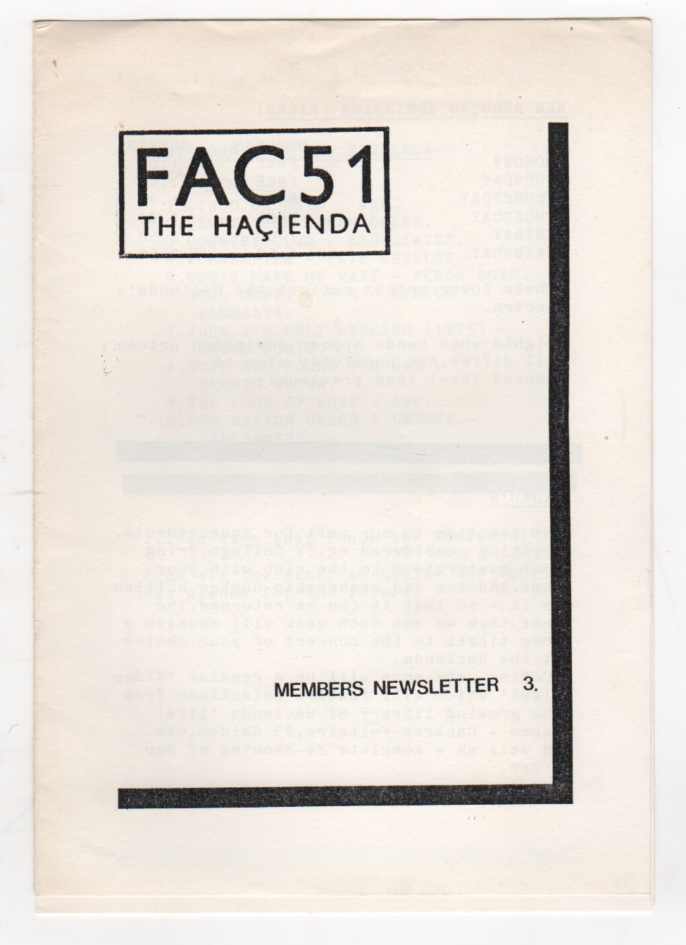 96. [Factory Records]. SAVAGE, Jon. FAC51 - THE HACIENDA MEMBERS NEWSLETTER [5 issues: Nos. 3, 4, IV [4.5], 5, 6].